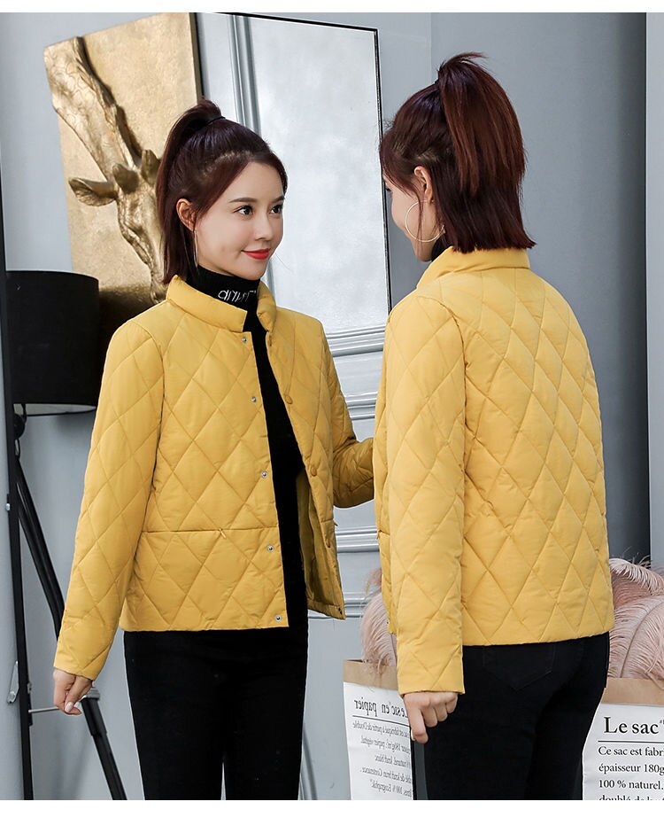 herbst Winter Frauen Jacke Dünne Mantel Neue Baumwolle Jacke frauen Jacke Dünne Dünne Kleidung: Gelb / XXL