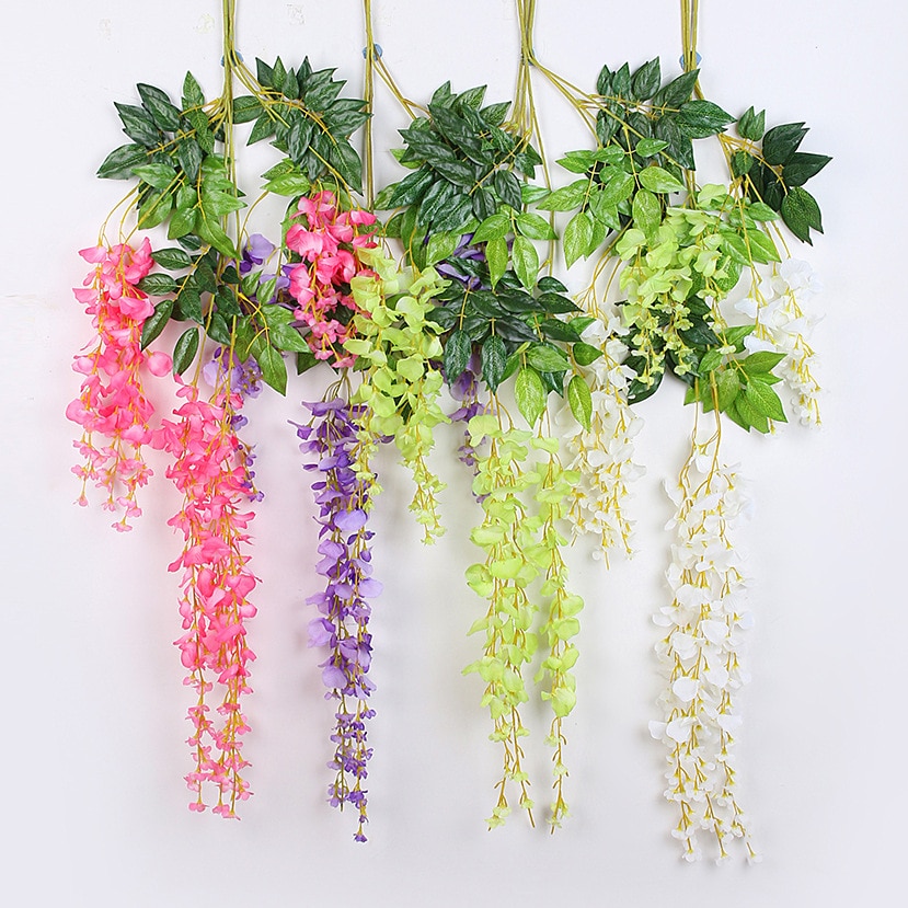 Flor Artificial de glicinia, plantas de plástico falsas, hojas que cuelgan de mimbre para casa, boda, guirnalda de decoración para la pared del hogar