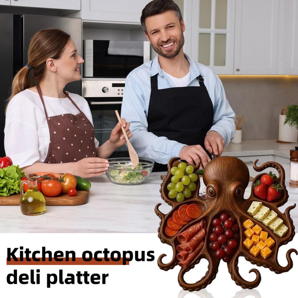 Blekksprutmatfat blekksprutformet serveringsbrett i tre til ostefat charcuterie-brett fruktfat dekorativt til kjøkkenet