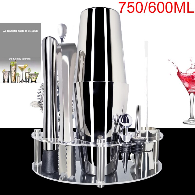 750/600/450ml Martini Drink Stainless Steel Shaker Home Bar Tools Cocktail Shaker Set Bartender Kit Stand: 11Pc750600mlWithRack