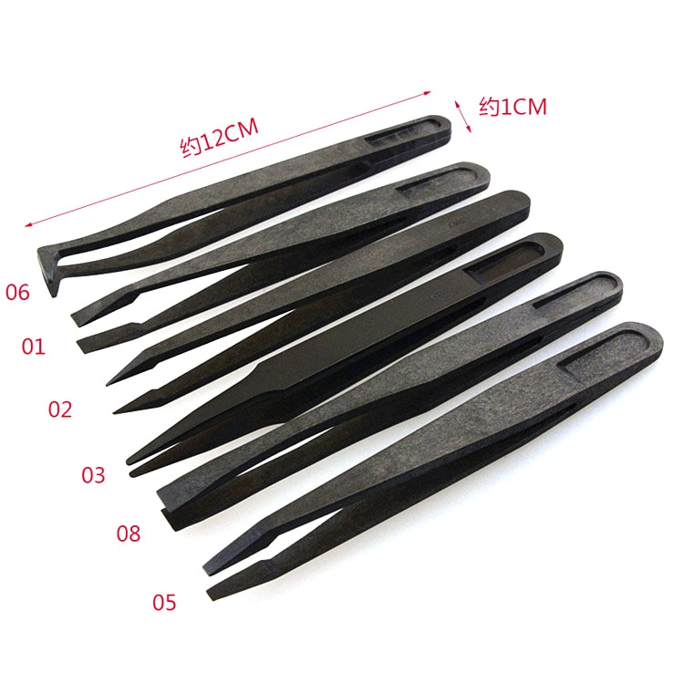 5 stks/partij Multifunctionele Zwarte Draagbare Straight Bend Anti-statische Plastic Pincet Hittebestendige Repair Tool