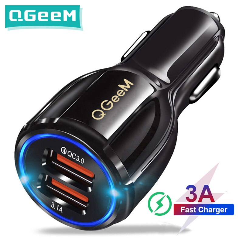 Qgeem Dual Usb Qc 3.0 Autolader Quick Charge 3.0 Telefoon Opladen Auto Snellader 2 Poorten Usb Draagbare Oplader voor Iphone Xiaomi