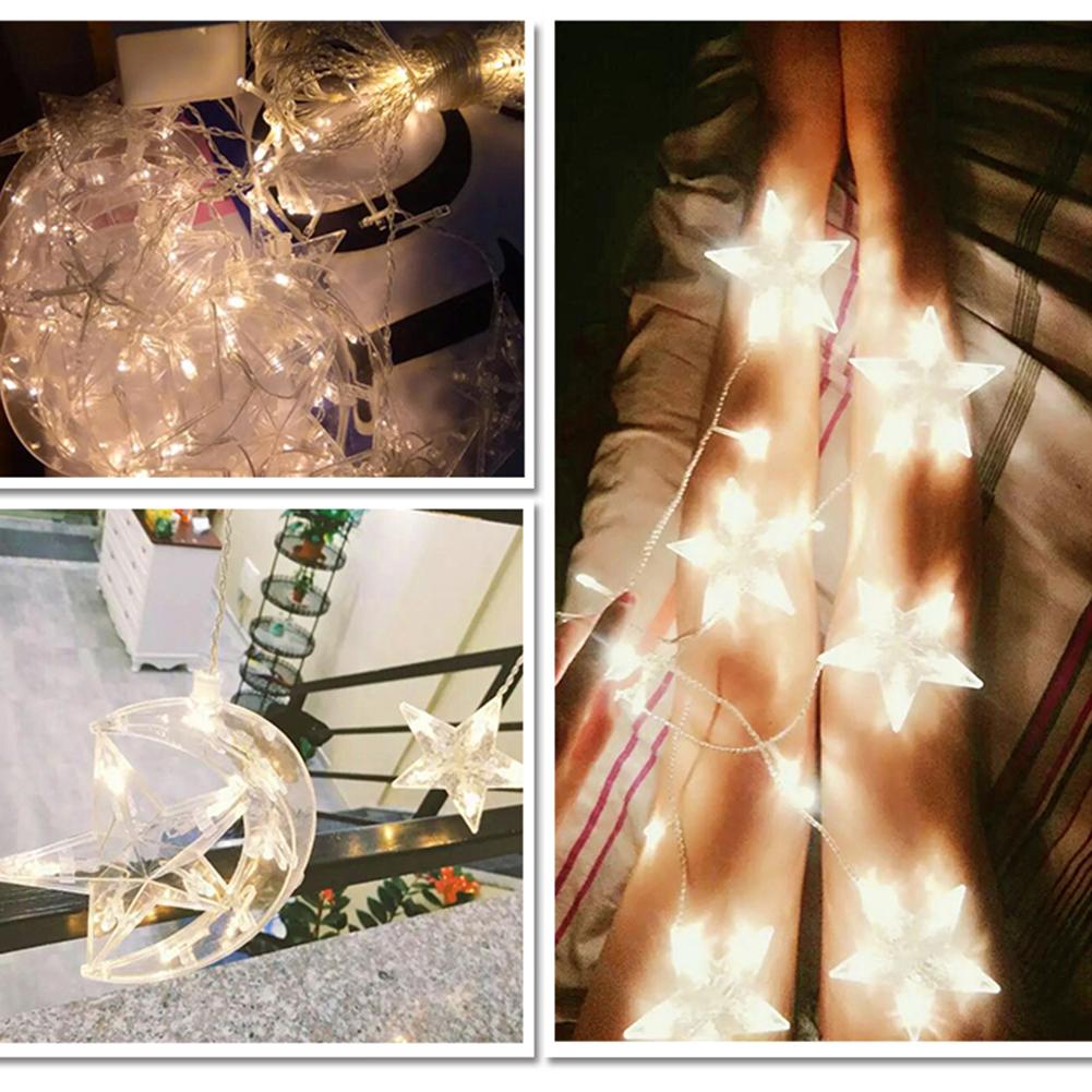220V impermeable LED estrella Luna cadena luces LED Hada luces cortina luz Navidad boda decoración lámpara luces centelleantes