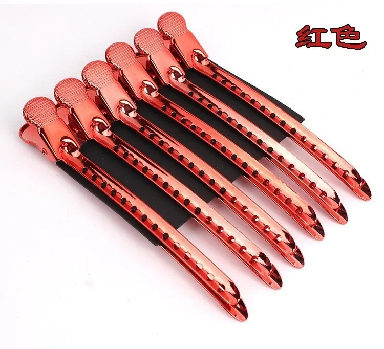 12pcs Alligator Hair Clips Hairdressing Clamps Steel Hairpins Hair Claw Barber For Curly Hair Style Partition Clips: RED