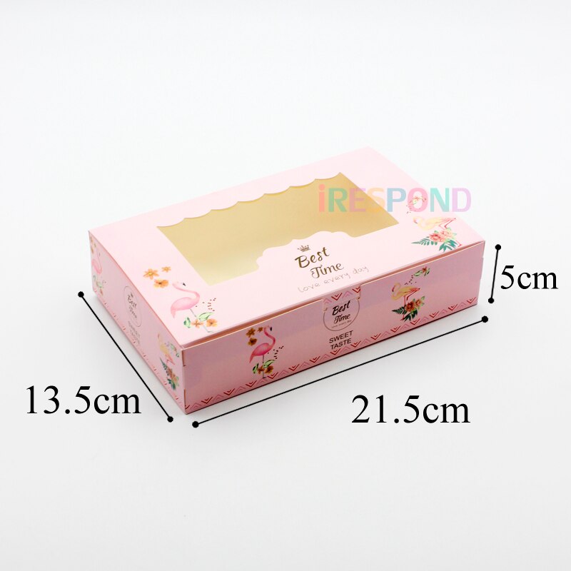 10 stk emballagekasse med pvc-vindue flamingo lyserød dekorationsfest favorit papir display pakke boks kage kasser bryllup: L