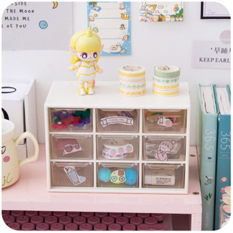 Kawaii Desktop Plastic Organizer Jewelry Makeup Containers Desktop Organizer Desk Storage Box School Stationery Accessories