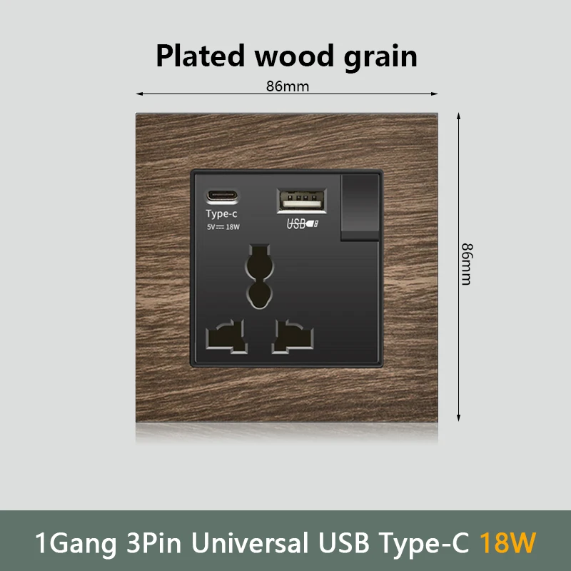 Interrupteur d'éclairage mural rétro grain de bois, prise de courant murale rapide de Type C 18W 220V, prise électrique européenne EU FR avec chargeur USB
