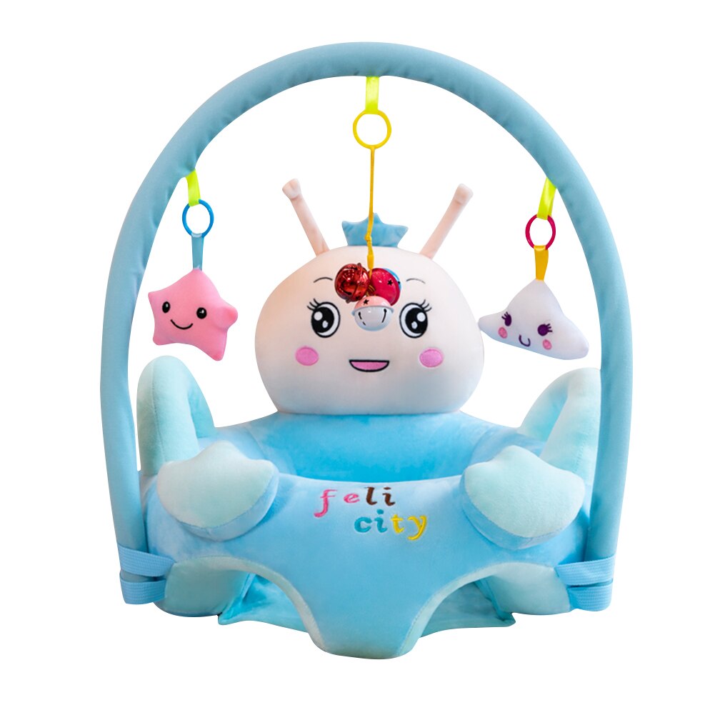 Cute Baby Plush Chair Sofa Practical Cartoon Animal Infant Baby Support Seat Chair Plush Toy for Learning Sit 45X48cm#37: with pole-Blue