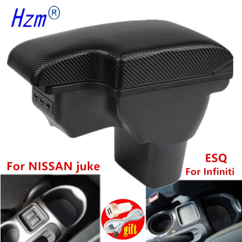 Koolstofvezel Voor Nissan Juke Armsteun Doos Voor Infiniti Esq Auto Armsteun Accessoires Interieur Opbergdoos Onderdelen usb Led