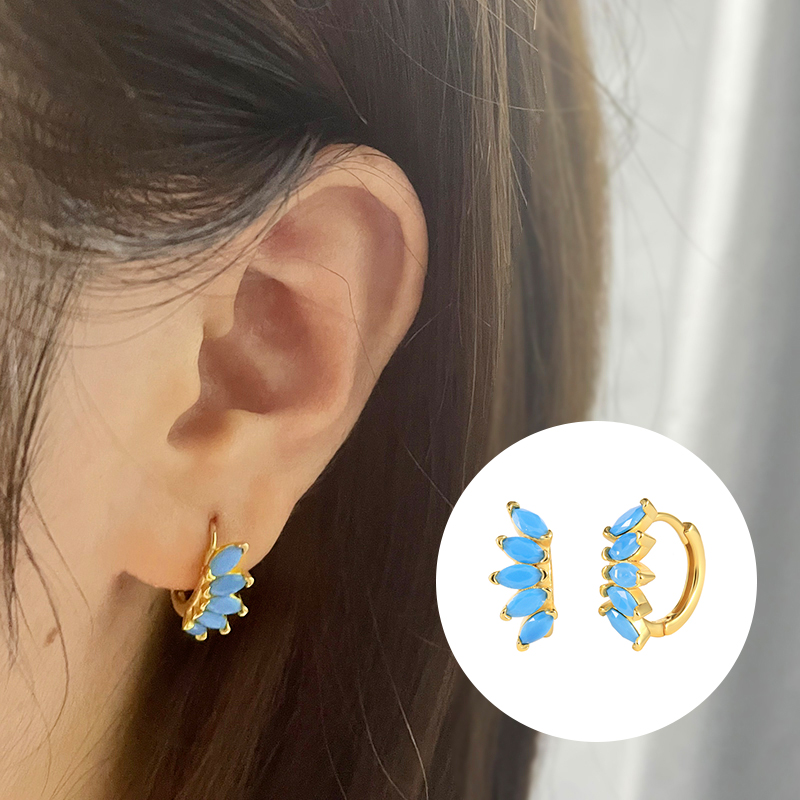 Minimalistische Etnische Turquoise Stud Oorbellen Plated Zilveren Bohemian Oorbellen Voor Koppels Lovers &#39;Anniversary Wedding Jewerly