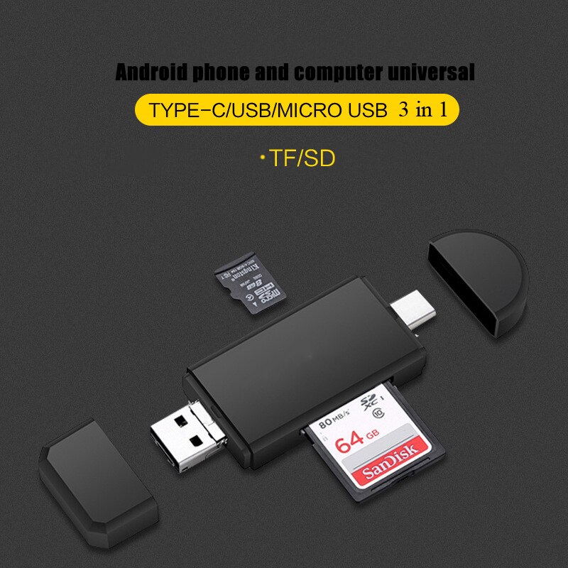 3 In 1 Sd Tf Lezen Kaart Hoge Snelheid Memeory Kaartlezer Voor Samsung Huawei Mobilephone Adapter Type C Micro usb 2.0 Kaartlezer