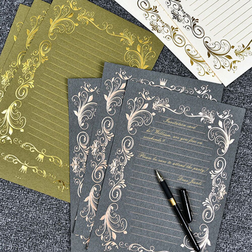 4 Sets Printed Durable Stamping Note Paper Writing Paper Letter Paper Stationery Paper for Men Children Women