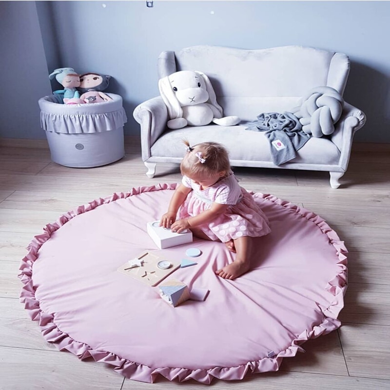Bomuld flæse legemåtte med lynlås børn runde gulv pude område tæpper til soveværelse barnevogn tæppe 100cm