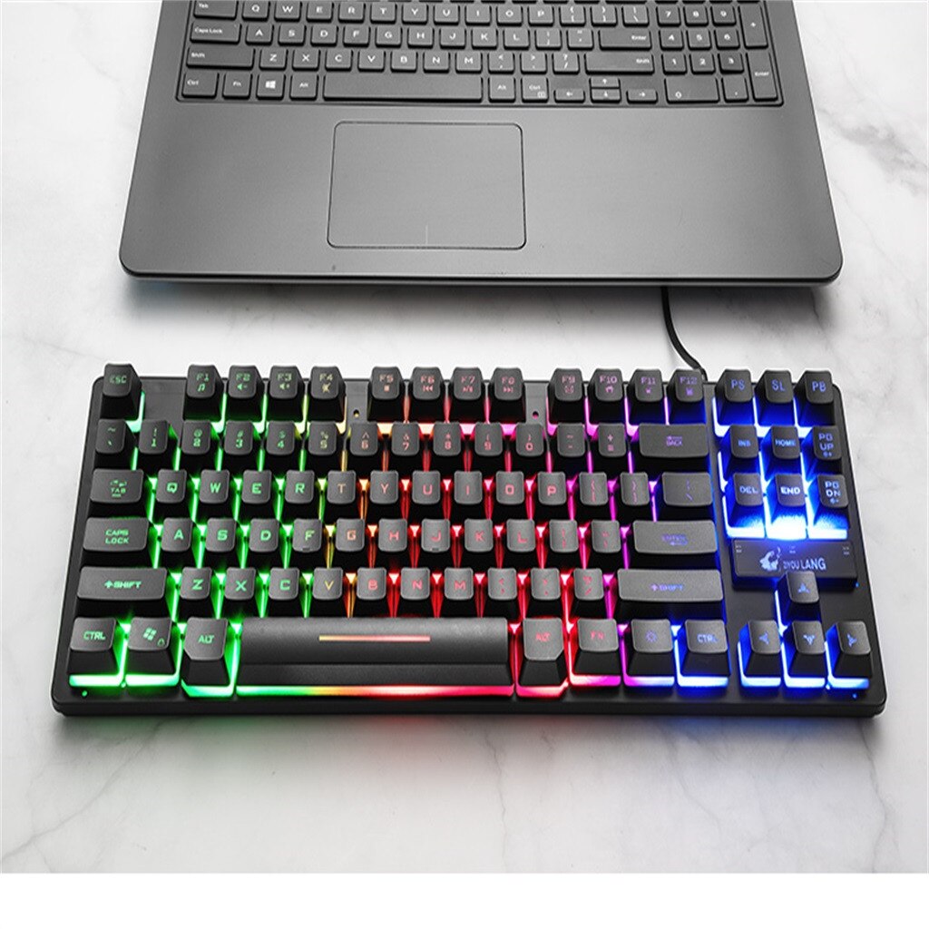 Gaming Keyboard Seven-Color Backlit Keyboard K16 87 Keys 12 Multimedia Keys For PC / Laptop for Teclado Gamer Wired Keyboard