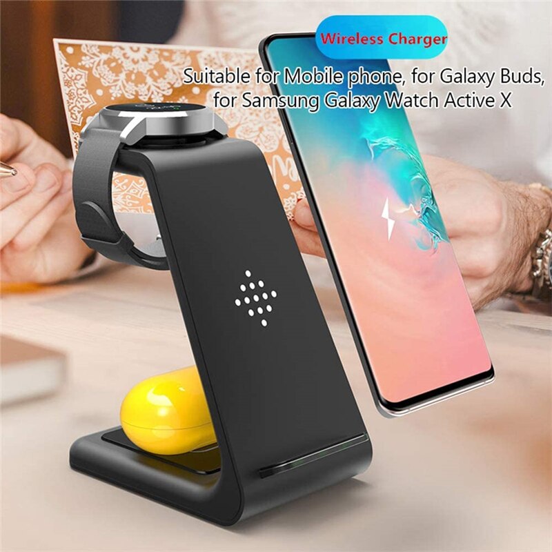 3 In 1 QI Wireless Charger Pad Dock Station Stand for Samsung S20 S21 Galaxy Watch 3 Active 2 Gear S3 Buds+ Live Fast Charging