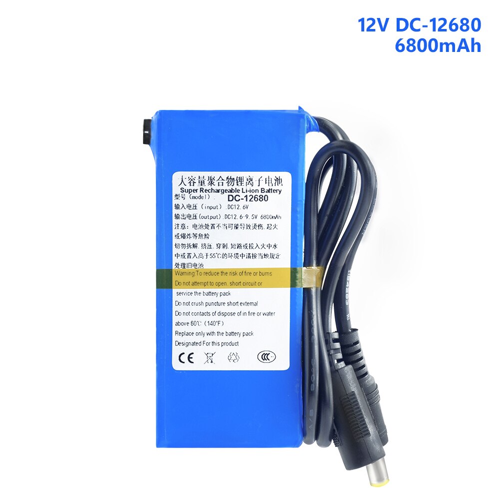 paquete de baterías de iones de litio de súper recargables, baterías de litio DC 12V 4800-20000mAh DC12680 12800 12980 121500: DC-12680 6800mAh