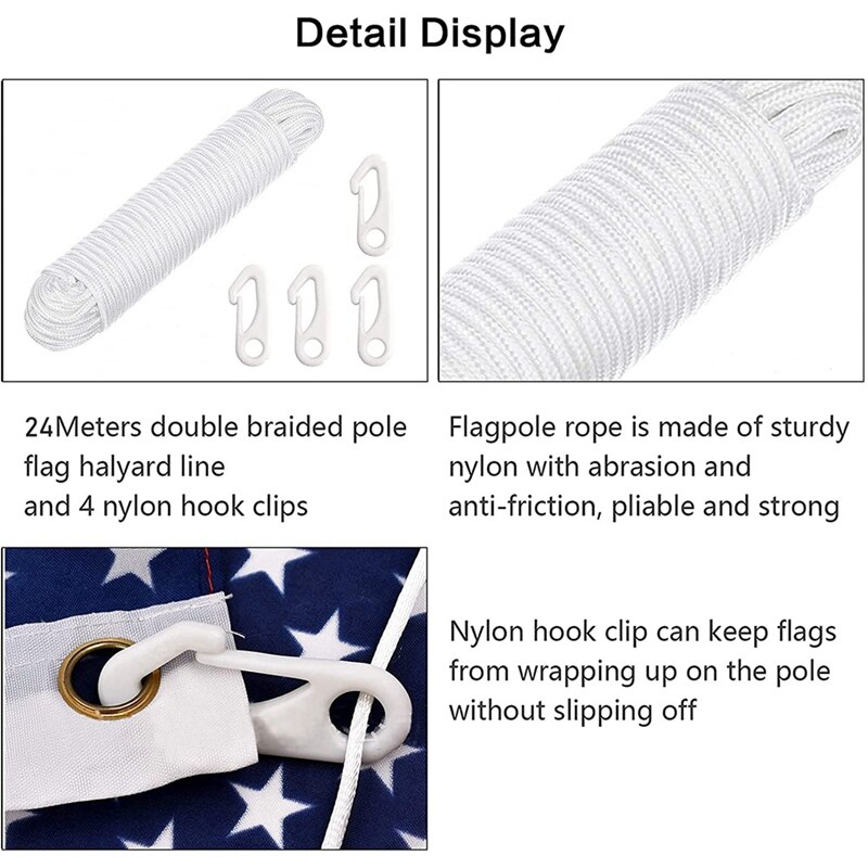 80 Ft 6Mm Nylon Flag Rope,White 24M Double Braided... – Vicedeal