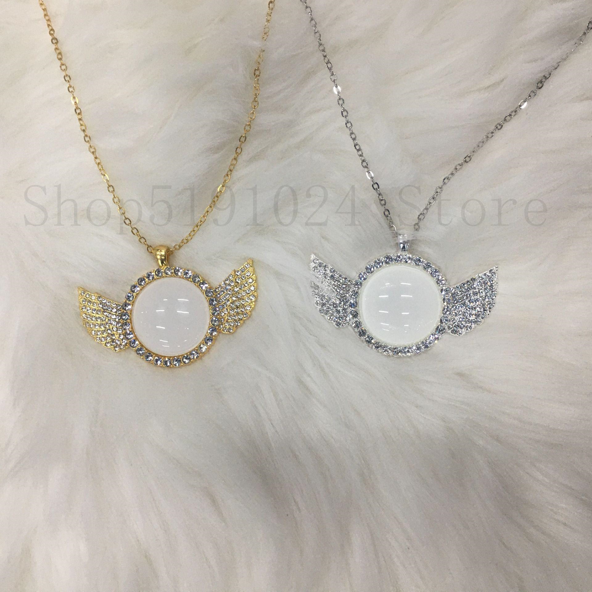 blanc sublimation ange collier pour femmes bijoux transfert de chaleur blanc matériel bricolage 6 pièces/lot