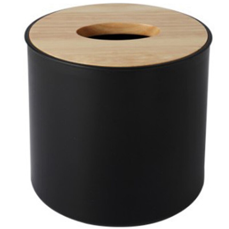 Modern Paper Towel Container With Mobile Phone Holder Wooden Cover Paper Towel Jar(Round): Default Title