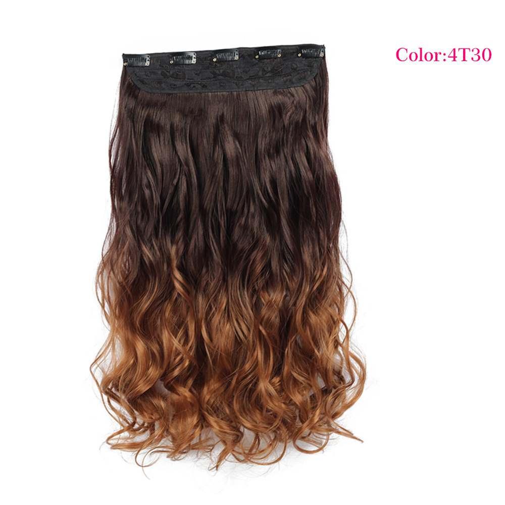 Valenwigs 22 '' lang bølget clip in on one piece syntetisk hair extensions ombre color 5 clips one piece krøllet frisure til kvinder: P1b/27