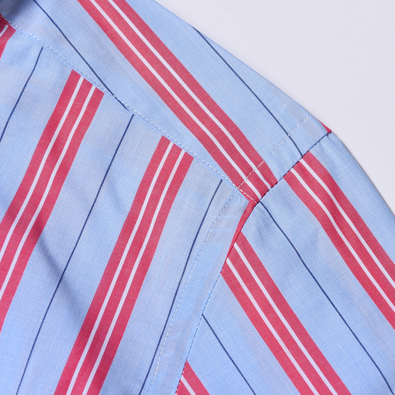 Men's Cotton Striped Button Cuff Dress Shirts Pocket-less Contrast Colors Casual Standard-fit Long Sleeve Shirt