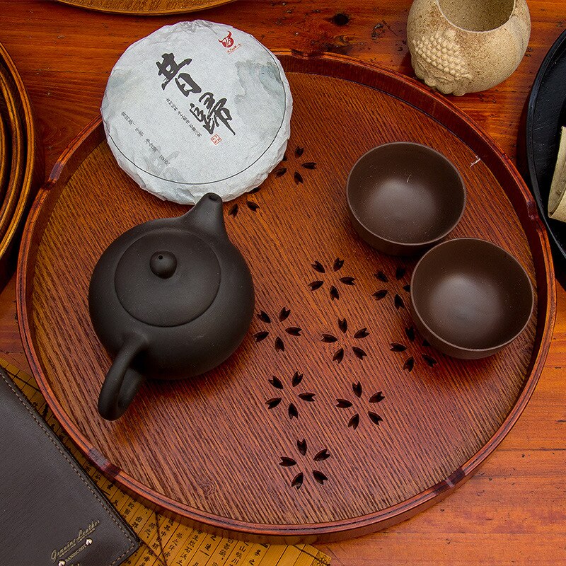 Circle Tea Tray Solid Wood Japanese Style Tray Hotel Wood Dish Fruit Plate Storage Tray Restaurant