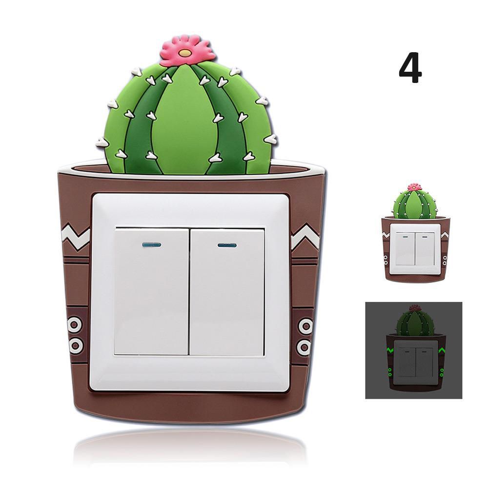 Cartoon 3D stickers Cactus Fluorescent Wall Stickers On-off Switch Stickers Kids Luminous Light Switch Home Decorations: 4