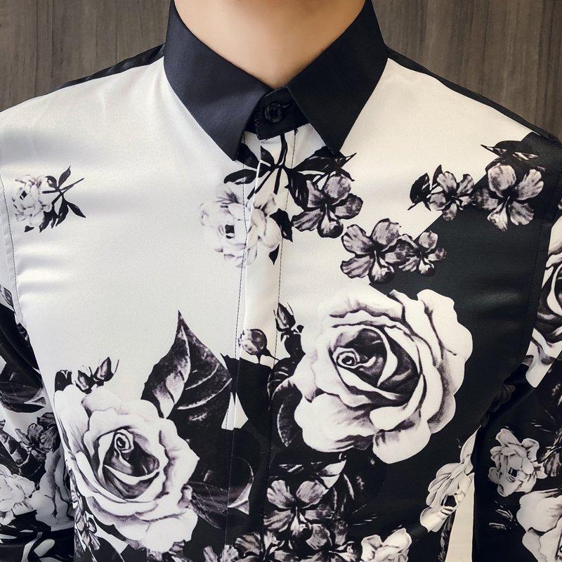 Rosa skjorta herr skjorta mönster ropa de hombre button up herr långärmad slim fit bröllopsskjorta herr klubbfest