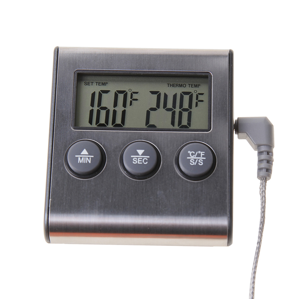 Lcd digital madlavning køkken mad kød termometer til grill ovn bbq ryger ur timer med rustfri stål sonde