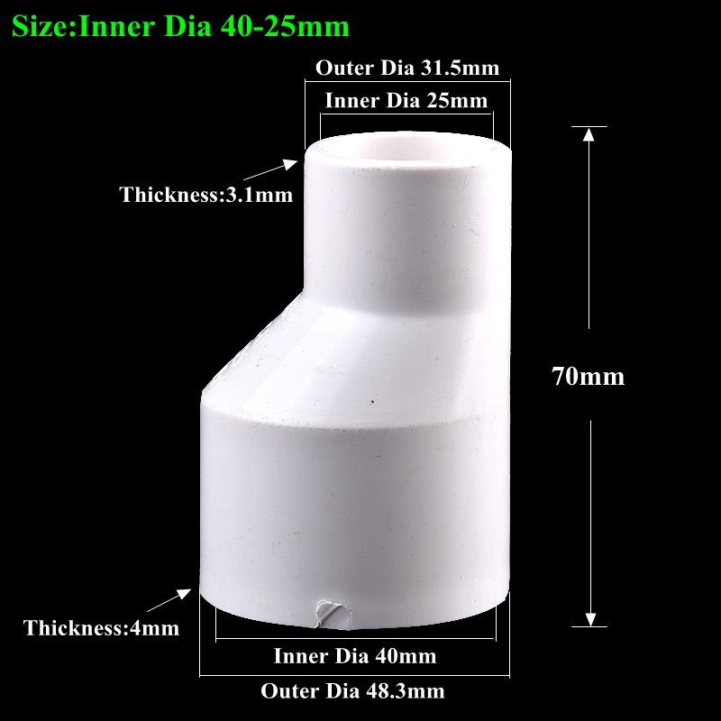 1Pc PVC Straight Eccentric Reducer Connectors, Garden Irrigation Water Pipe Joint Drainage Pipe Accessories Fish Tank Adapter: WHITE