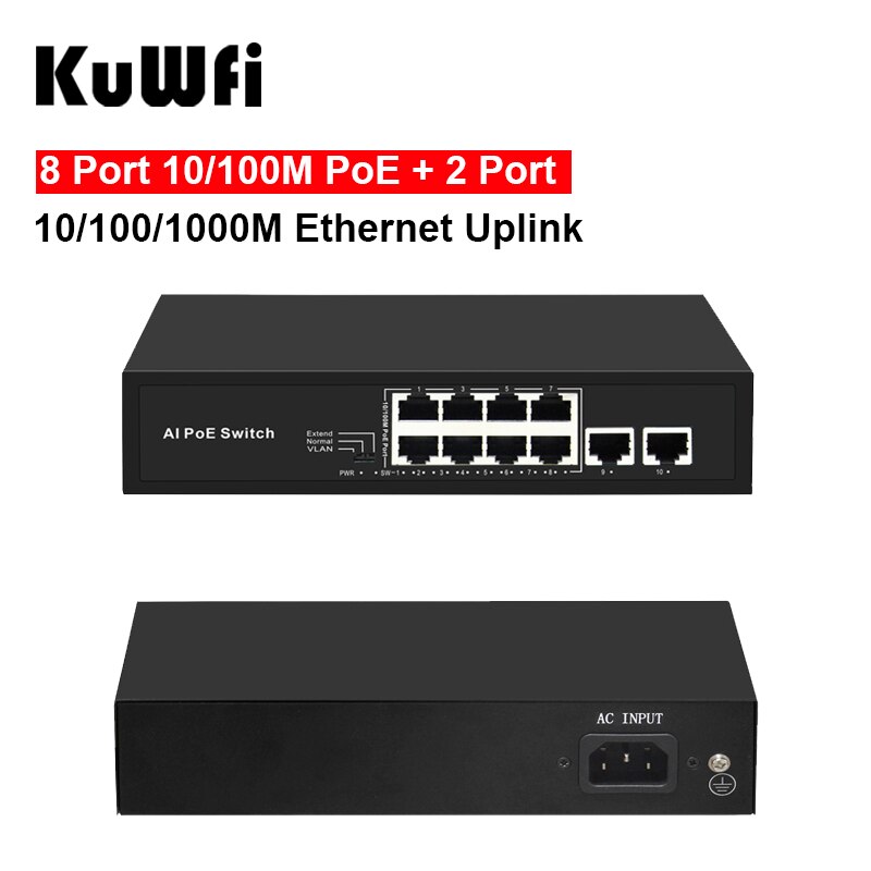 Uplink Ethernet 10/100M POE 2 porte 10/100/1000M a 8 porte con VLAN estendere Switch di rete 250m per telecamera IP CCTV Wireless