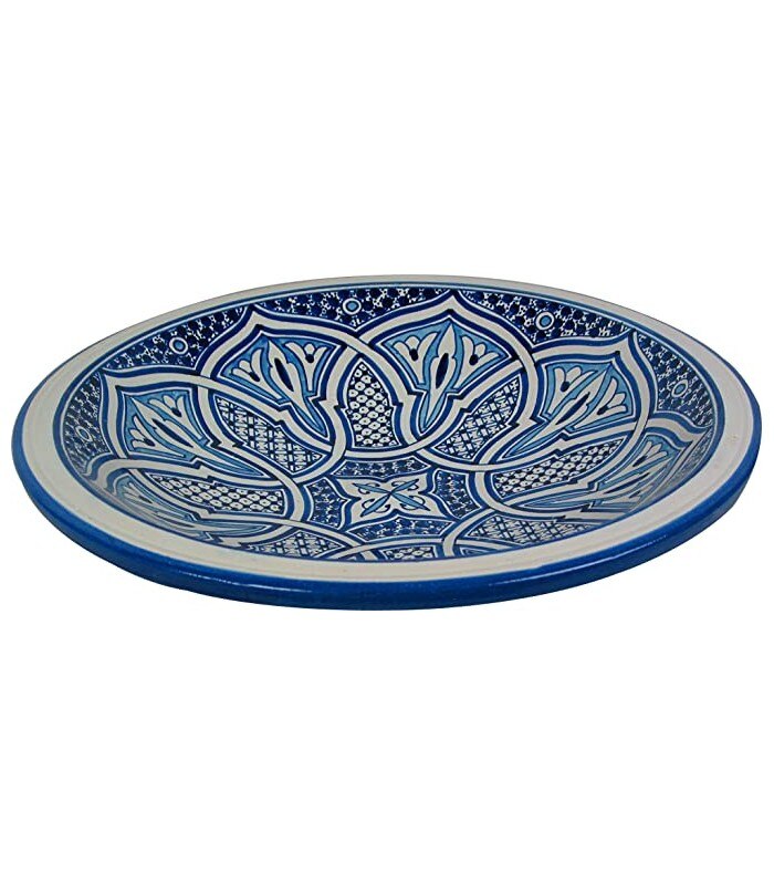 Assiette creuse arabe - Céramique de Fès - 25 cm - Peint à la main - Bleu et blanc