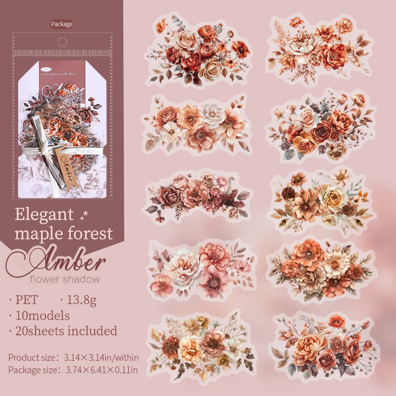 20pcs/pack PET Plants Flowers Stickers DIY Scrapbooking Planner Collage Diary Supplies Aesthetics Sticker Stationery: Brown