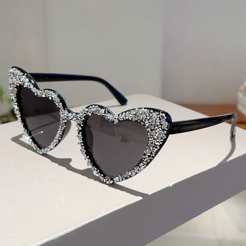 Óculos de sol vintage em forma de coração com strass para mulheres, óculos de sol novos originais, tons decorativos da moda, 2024: YELLOW