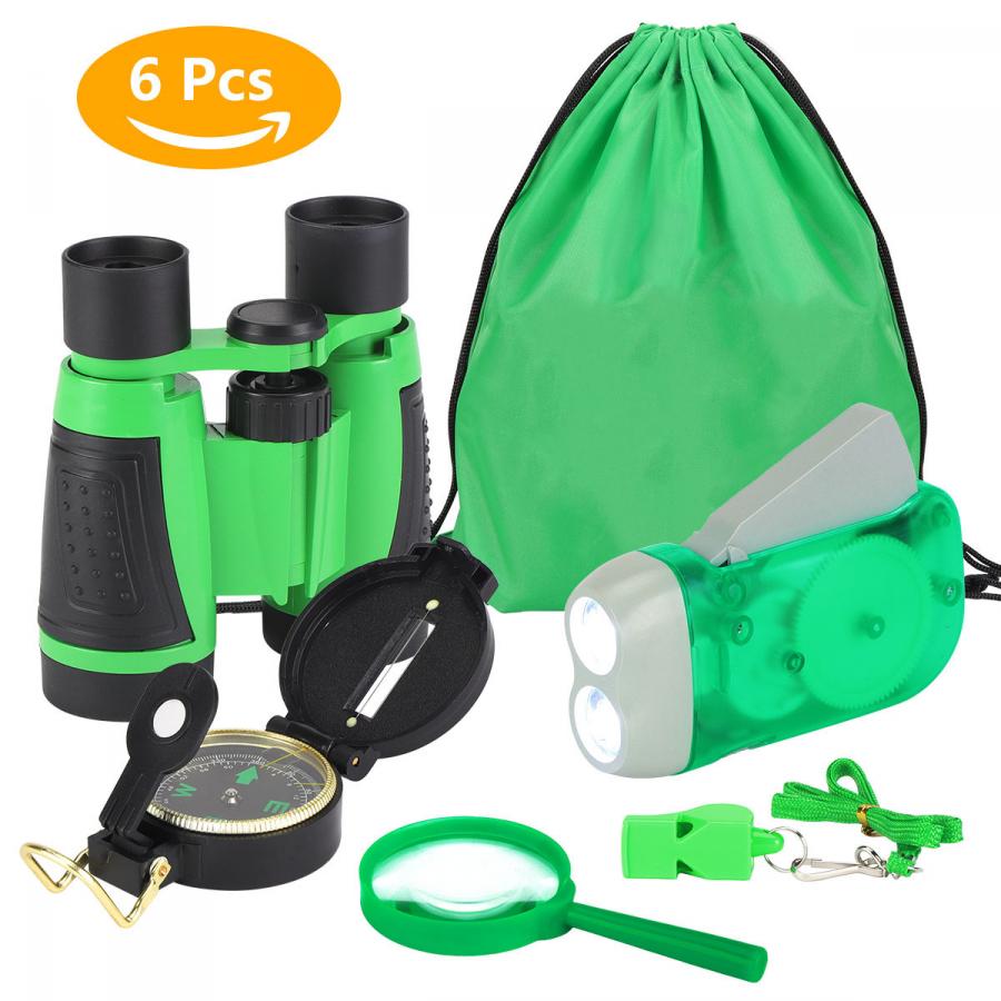 6pcs Binoculars Toy Set Funny Kids Adventure Kit Outdoor Exploration Toys Set Parent-child Interactive Toys for Children: Green