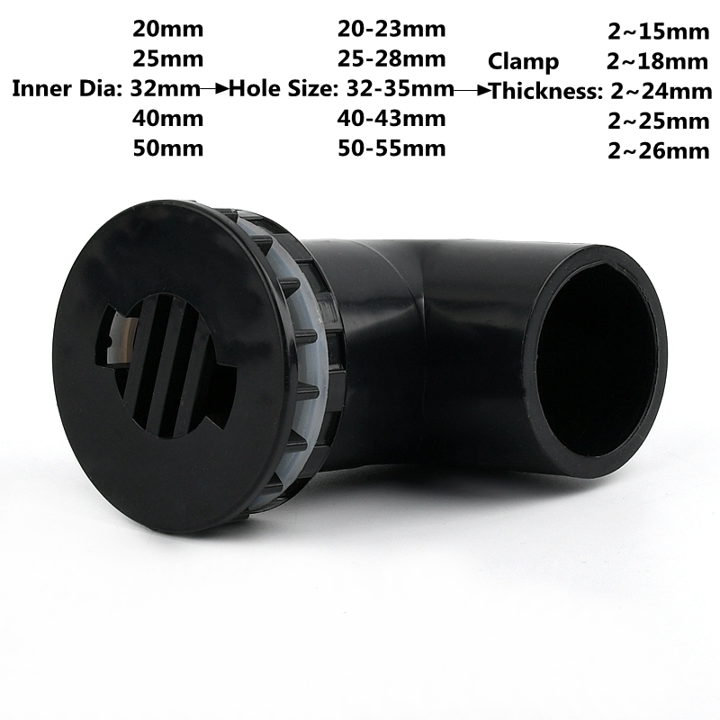 20 25 32 40 50mm Black PVC 90° Elbow Drainage Connector Aquarium Overflow Joints Water Inlet Outlet Supply Pipe Drain Fittings: Silver / 1''
