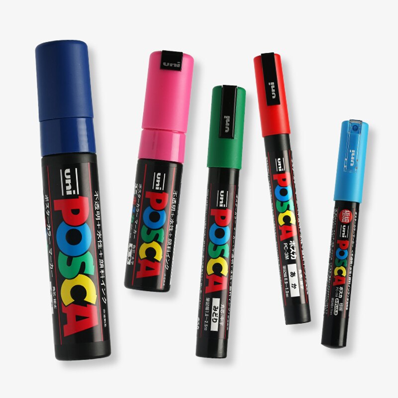 5 stk/sett uni posca tusj penn blande maling penn 5 størrelser stk -1m/3m/5m/8k/17k maleri pop plakat reklame penn skrivesaker