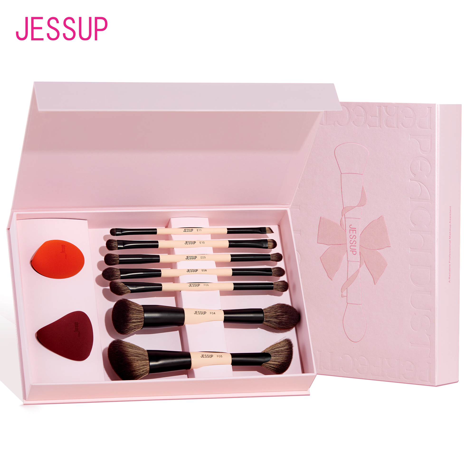 Jessup make-upborstelset met make-upspons, 3/7 stuks dubbelzijdige make-upborstel foundation blush oogschaduw met geschenkdoos