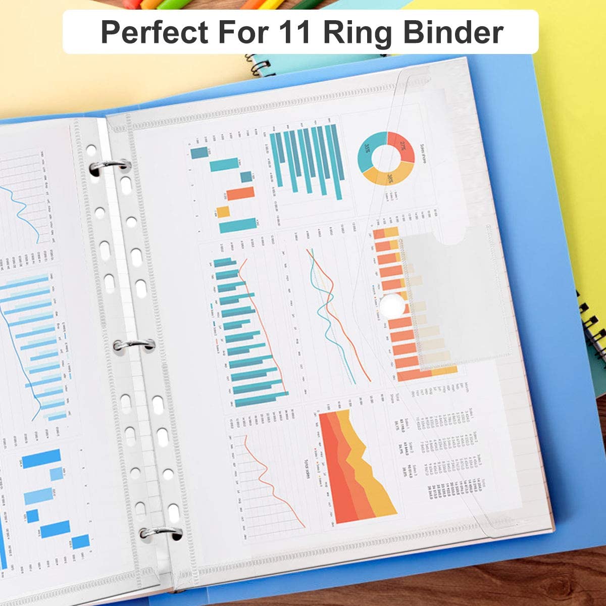 6Pcs A4 Plastic Filing Pockets, Waterproof 11 Holes Transparent High-resistance Perforated Pockets for School Life Office