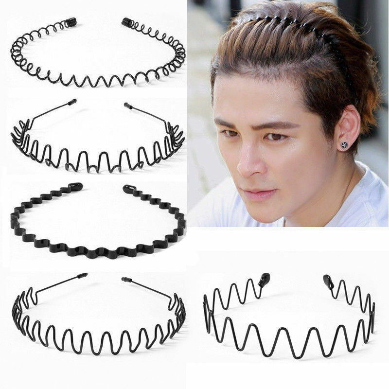 unisex männer Frauen Sport Welle Haar Band Metall Schwarz Hairband Stirnband Haarreif