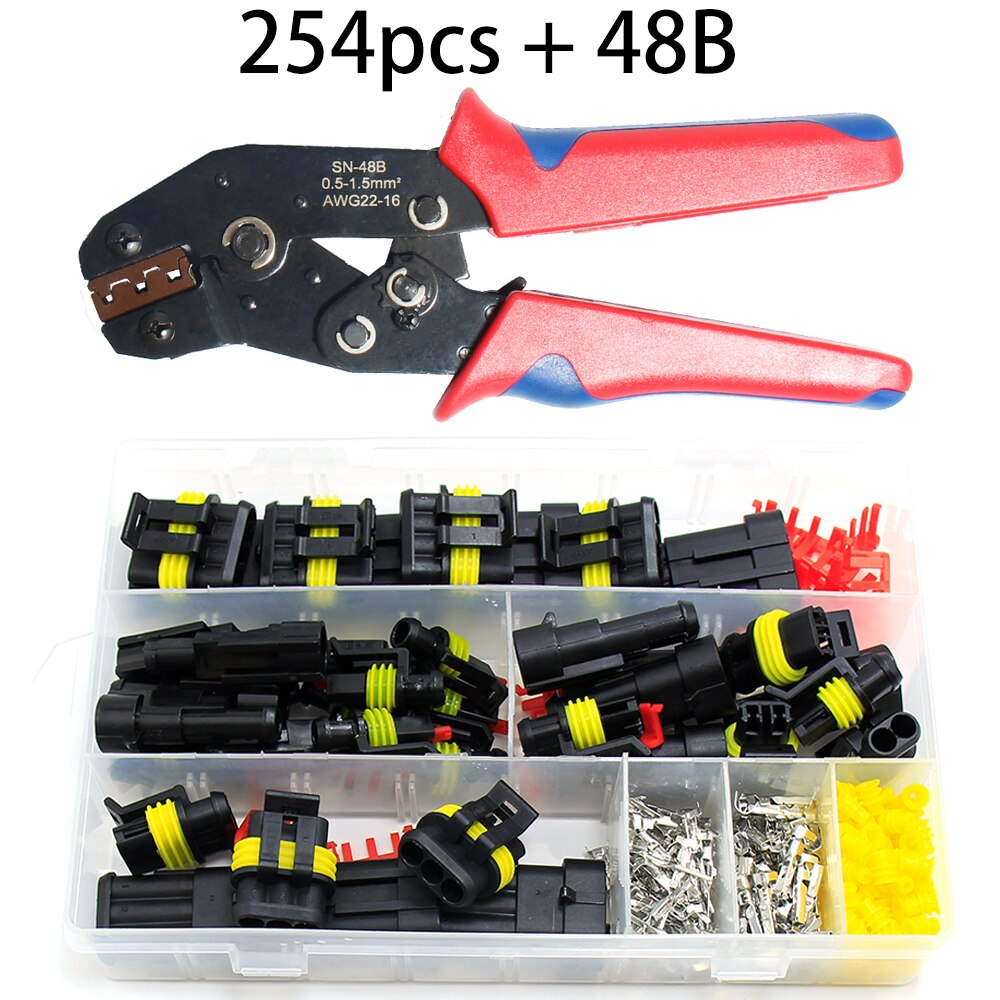 Vattentäta kopplingar kit bilkabel snabbkoppling elektrisk i bil kablar auto tätning uttag 1 2 3 4 5 6 stifts plug kit sätt: 254 st 48b