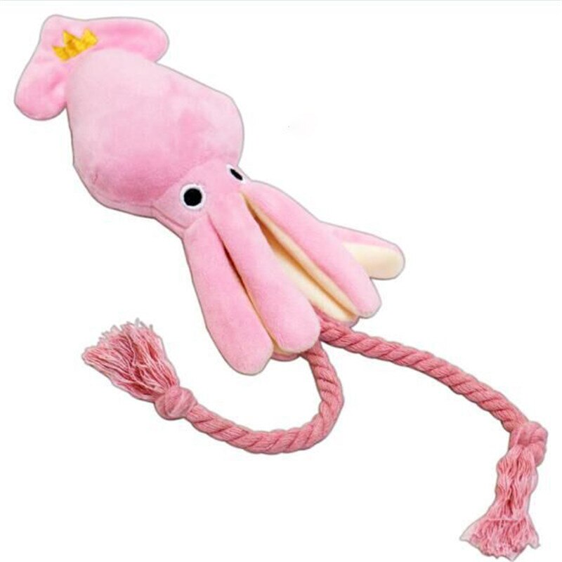 Cute Squid Small Dog Toy Sound BB Plush Pet Puppy Rope Toys Pink Chew Squeak Toys For Cat