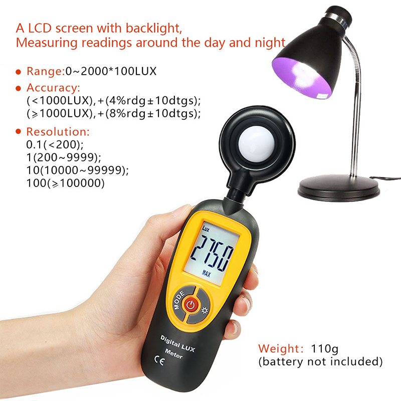 Instrument Light Meter, Digital Handheld Foot Candle Meter with LCD Display,Actionometer Illuminance Measuring Range 0.1-200,000