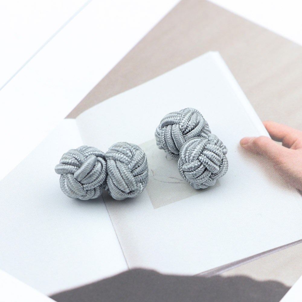 Gemelos con nudo de seda para hombre, gemelos con nudo de seda en colores sólidos, DIY, trenzado, hecho a mano, cuerda doble elástica, manguito de bola, de Novela: 16