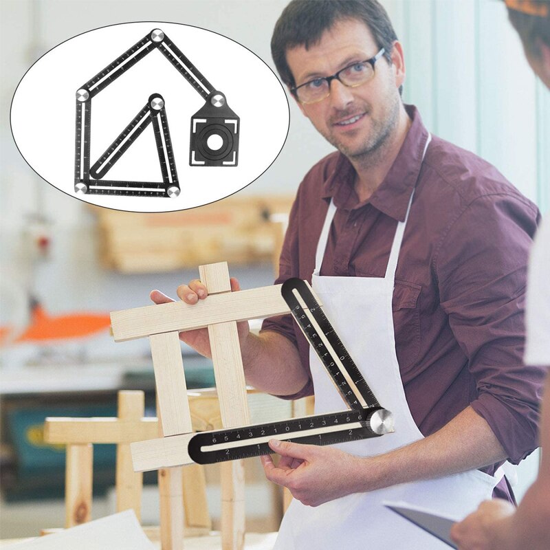 Metal vinkel lineal finder måle lineal aluminiumslegering 6- gange perforeret form skabelon værktøj izer locator bor guide flise hul