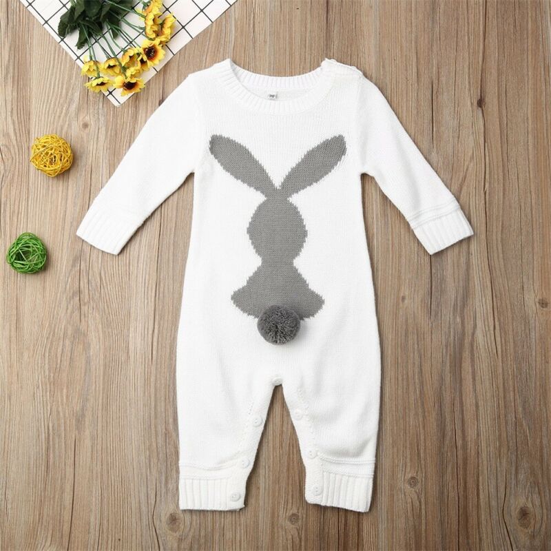 Helt nyfødt baby dreng pige strik uld romper efterår vinter varm 3d kanin jumpsuit outfit tøj playsuit jumpsuit