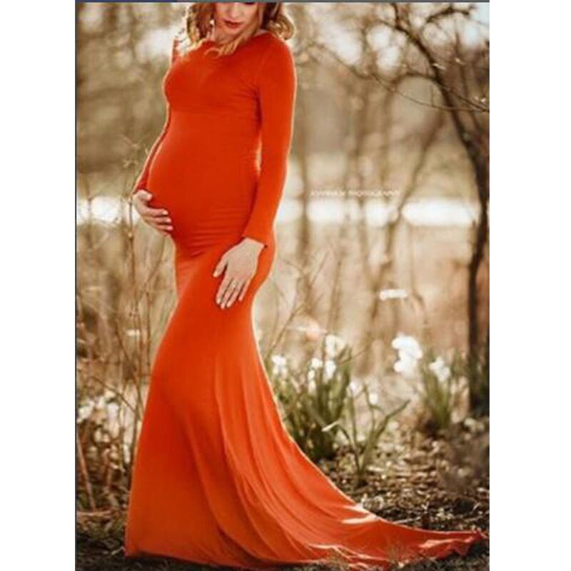 Lång graviditetsklänning fotografering gravidklänningar för fotografering vestidos gravidfotografering rekvisita maxi klänningar klänning kläder: Orange / Xl