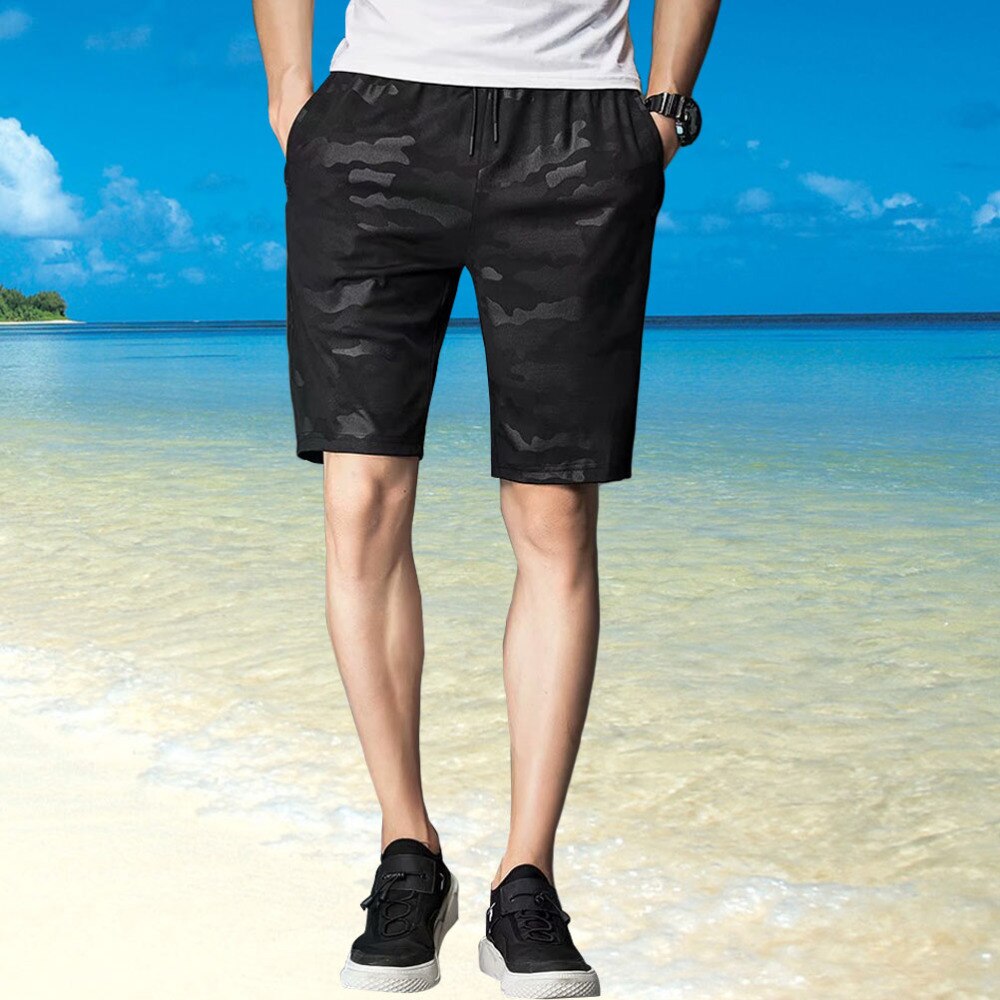 1pc herren-badeshorts, camouflage-sportshorts, verstellbarer riemen, strandbekleidung, größe 3xl