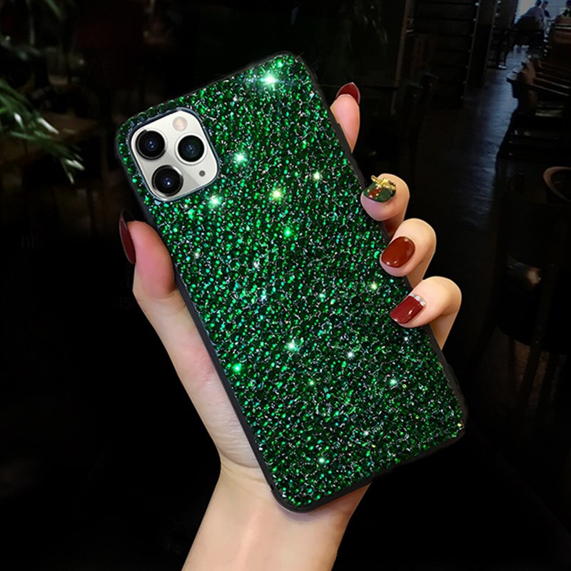 Strass Diamant TPU Souple De Luxe Bling étui pour iPhone 6 6S 7 8 Plus Couverture Arrière Antichoc Pour iPhone 11 Pro X XR XS Max Coque: For iPhone 6 6S / green