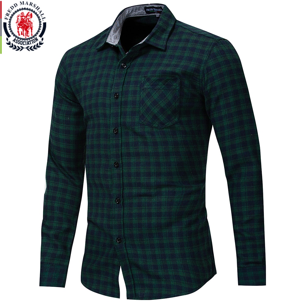 Fredd marshall rutete skjorte menn med lange armer rutete skjorter herre slank passe camisa masculina uformelt virksomhet kjole skjorte 170